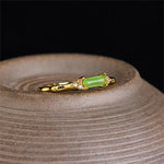 Buddha Stones Natural Green Agate Square Bamboo Copper Adjustable Ring