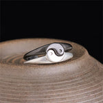 Buddha Stones Retro Yin Yang Textured Copper Harmony Adjustable Ring