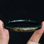 Buddha Stones Natural Cyan Jade Lotus Koi Fish Enlightenment Bangle Bracelet