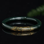 Buddha Stones Natural Cyan Jade Lotus Koi Fish Enlightenment Bangle Bracelet