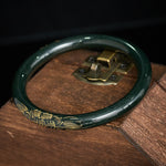 Buddha Stones Natural Cyan Jade Lotus Koi Fish Enlightenment Bangle Bracelet