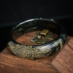 Buddha Stones Natural Cyan Jade Carving Harmony Bangle Bracelet