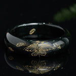Buddha Stones Natural Cyan Jade Carving Harmony Bangle Bracelet