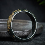 Buddha Stones Natural Cyan Jade Carving Harmony Bangle Bracelet