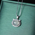 Buddha Stones Natural Chalcedony Cat Head Positive Necklace