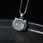 Buddha Stones Natural Chalcedony Cat Head Positive Necklace