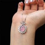 Buddha Stones Natural Green Chalcedony Pink Chalcedony Flower Courage Necklace