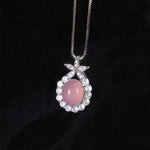 Buddha Stones Natural Green Chalcedony Pink Chalcedony Flower Courage Necklace