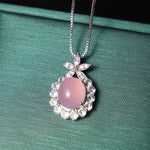 Buddha Stones Natural Green Chalcedony Pink Chalcedony Flower Courage Necklace