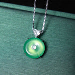 Buddha Stones Natural Green Chalcedony Peace Buckle Strength Necklace
