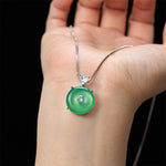 Buddha Stones Natural Green Chalcedony Peace Buckle Strength Necklace