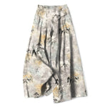 Buddha Stones Cotton Linen Ink Wash Pattern Women's Elastic Waist Wide Leg Pants With Pockets