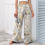 Buddha Stones Cotton Linen Ink Wash Pattern Women's Elastic Waist Wide Leg Pants With Pockets