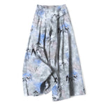 Buddha Stones Cotton Linen Ink Wash Pattern Women's Elastic Waist Wide Leg Pants With Pockets