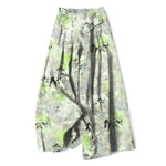 Buddha Stones Cotton Linen Ink Wash Pattern Women's Elastic Waist Wide Leg Pants With Pockets