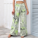 Buddha Stones Cotton Linen Ink Wash Pattern Women's Elastic Waist Wide Leg Pants With Pockets
