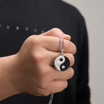 Buddha Stones Natural Black Obsidian White Turquoise Yin Yang Tai Chi Strength Necklace