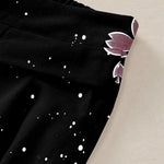 Buddha Stones Cotton Linen Black Sakura Pattern Women's Elastic Waist Wide Leg Pants With Pockets