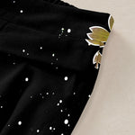 Buddha Stones Cotton Linen Black Sakura Pattern Women's Elastic Waist Wide Leg Pants With Pockets
