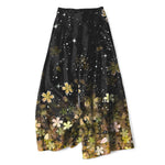 Buddha Stones Cotton Linen Black Sakura Pattern Women's Elastic Waist Wide Leg Pants With Pockets