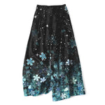 Buddha Stones Cotton Linen Black Sakura Pattern Women's Elastic Waist Wide Leg Pants With Pockets