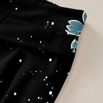 Buddha Stones Cotton Linen Black Sakura Pattern Women's Elastic Waist Wide Leg Pants With Pockets