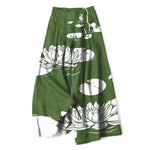 Buddha Stones Cotton Linen Lotus Leaf Pattern Women's Elastic Waist Wide Leg Pants With Pockets