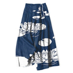 Buddha Stones Cotton Linen Lotus Leaf Pattern Women's Elastic Waist Wide Leg Pants With Pockets