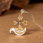 Buddha Stones Copper Vajra Grounding Tibetan Relief Carved Totem Charm Necklace Pendant