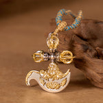 Buddha Stones Copper Vajra Grounding Tibetan Relief Carved Totem Charm Necklace Pendant
