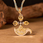 Buddha Stones Copper Vajra Grounding Tibetan Relief Carved Totem Charm Necklace Pendant