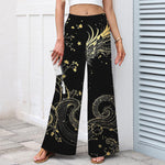 Buddha Stones Cotton Linen Dragon Wave Pattern Women's Elastic Waist Wide Leg Pants With Pockets