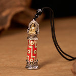 Buddha Stones Copper Nine-Eye Dzi Bead Pattern Protection Tibetan Charm Necklace Pendant