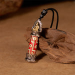 Buddha Stones Copper Nine-Eye Dzi Bead Pattern Protection Tibetan Charm Necklace Pendant