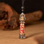 Buddha Stones Copper Nine-Eye Dzi Bead Pattern Protection Tibetan Charm Necklace Pendant