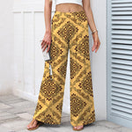 Buddha Stones Cotton Linen Baroque Floral Pattern Women's Elastic Waist Wide Leg Pants With Pockets