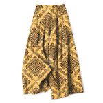 Buddha Stones Cotton Linen Baroque Floral Pattern Women's Elastic Waist Wide Leg Pants With Pockets