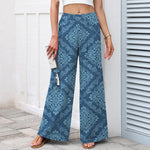 Buddha Stones Cotton Linen Baroque Floral Pattern Women's Elastic Waist Wide Leg Pants With Pockets