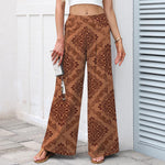 Buddha Stones Cotton Linen Baroque Floral Pattern Women's Elastic Waist Wide Leg Pants With Pockets