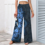 Buddha Stones Cotton Linen Mandala Pattern Women's Elastic Waist Wide Leg Pants With Pockets