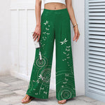 Buddha Stones Cotton Linen Dragonfly Ripple Pattern Women's Elastic Waist Wide Leg Pants With Pockets