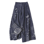 Buddha Stones Cotton Linen Dragonfly Ripple Pattern Women's Elastic Waist Wide Leg Pants With Pockets