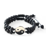 Buddha Stones Yin Yang Hematite Frosted Stone Lava Rock Support Bracelet