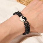 Buddha Stones Yin Yang Hematite Frosted Stone Lava Rock Support Bracelet