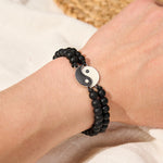 Buddha Stones Yin Yang Hematite Frosted Stone Lava Rock Support Bracelet