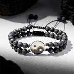 Buddha Stones Yin Yang Hematite Frosted Stone Lava Rock Support Bracelet