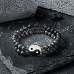 Buddha Stones Yin Yang Hematite Frosted Stone Lava Rock Support Bracelet