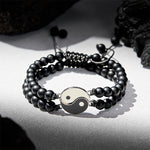 Buddha Stones Yin Yang Hematite Frosted Stone Lava Rock Support Bracelet