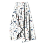 Buddha Stones Cotton Linen Floral Pattern Women's Elastic Waist Wide Leg Pants With Pockets