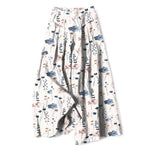Buddha Stones Cotton Linen Floral Pattern Women's Elastic Waist Wide Leg Pants With Pockets